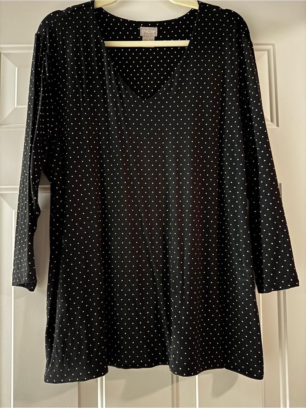 Chico’s Black & Ivory Polka Dot Tunic Top — Size XL